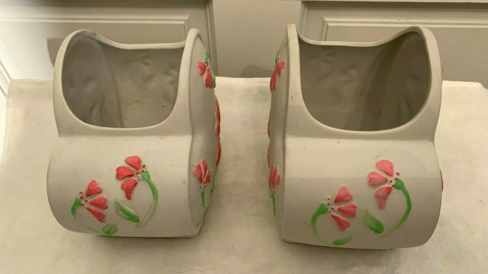 Beautiful Set of Vintage White with Pink Flowers Ceramic Flower Pots 5.5" X 5.5" - Image 3