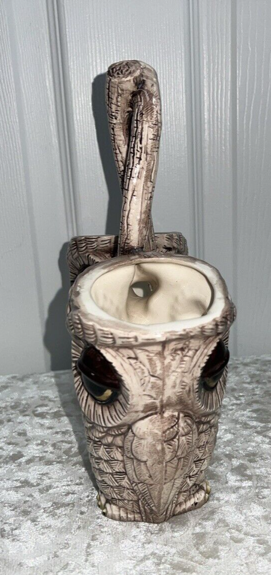 Vintage 1984 Sittre Ceramic Double Sided Owl Caddy, Planter, Utensils Tan - Image 4