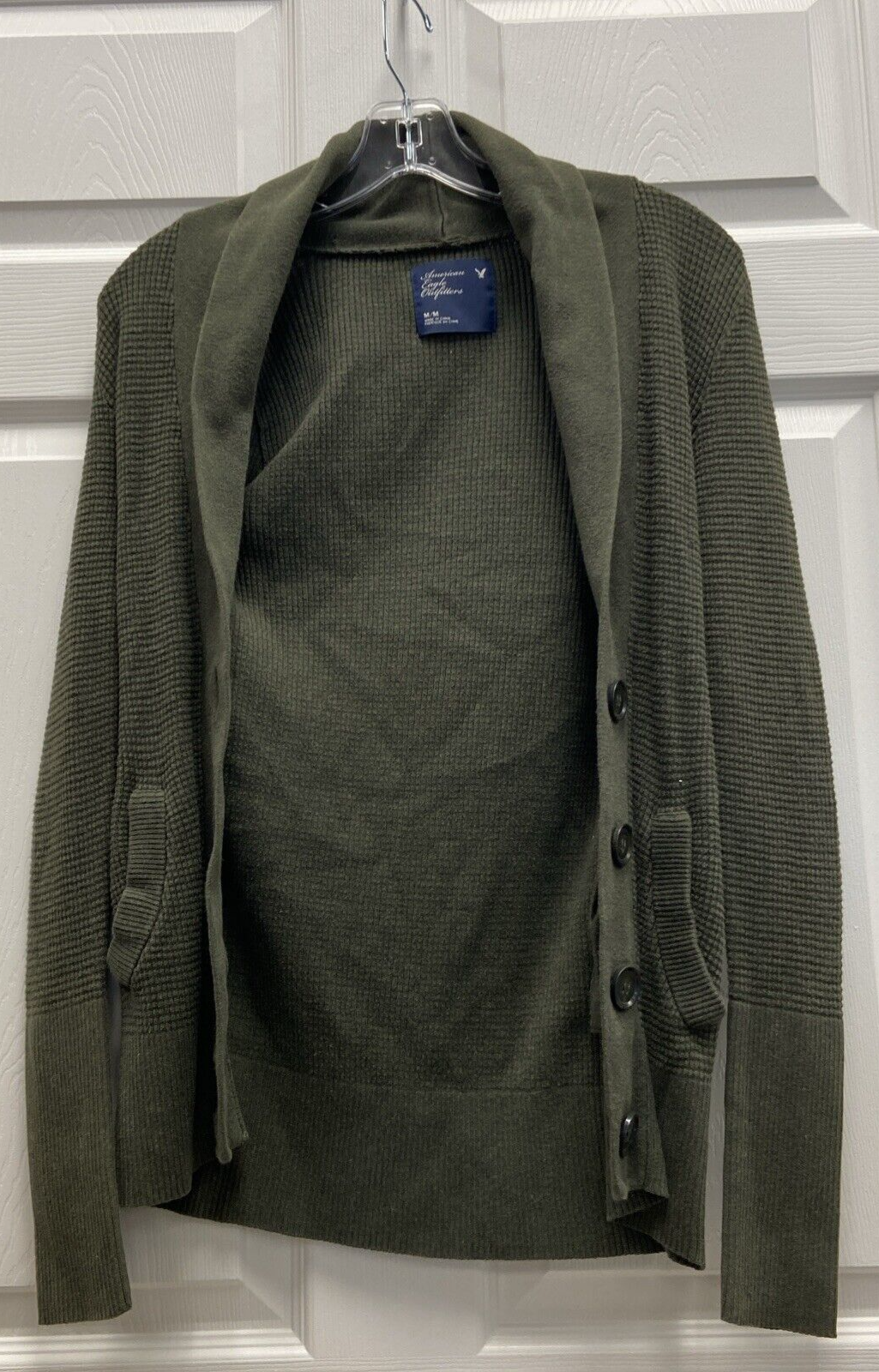 American Eagle Waffle Knit Shacket Jacket Button Up Size Medium Army Green
