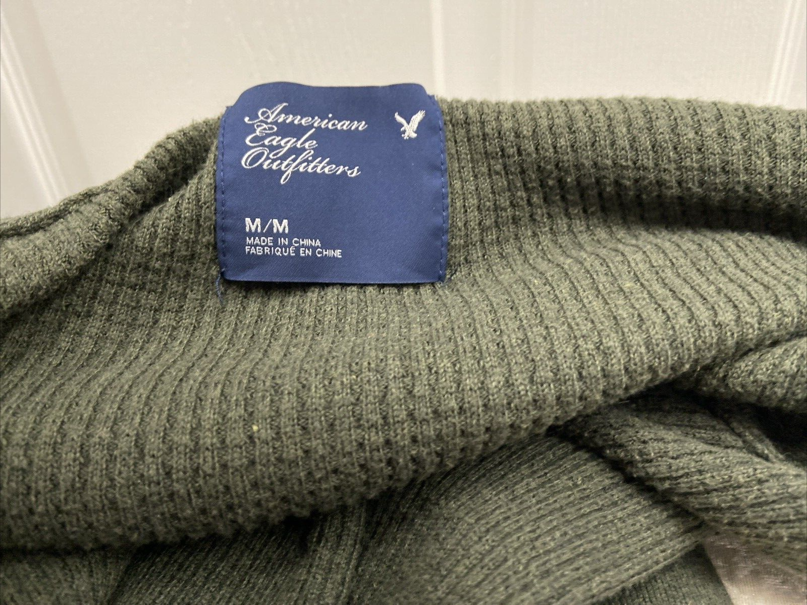 American Eagle Waffle Knit Shacket Jacket Button Up Size Medium Army Green - Image 5