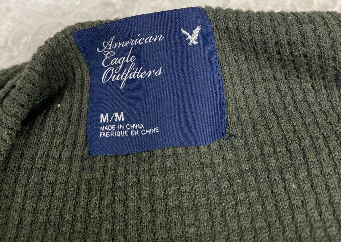 American Eagle Waffle Knit Shacket Jacket Button Up Size Medium Army Green - Image 6