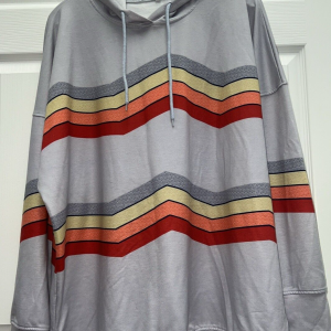 Women’s Gray Cheveron Color Block Stripe Drawstring Light Weight Hoodie XXL