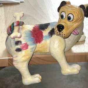 Colorful Painted Dog/Puppy w/ Bone in HIs Tail Shelf Sitter Figurine Resin Cute!