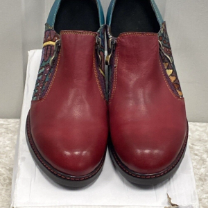 Fun Socofy Maroon & Turquoise Bohemian Leather Textured  Shoes Size 41 or 9M