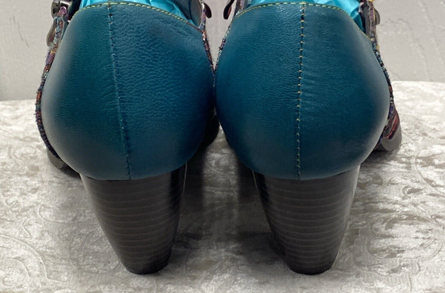 Fun Socofy Maroon & Turquoise Bohemian Leather Textured Shoes Size 41 or 9M - Image 6