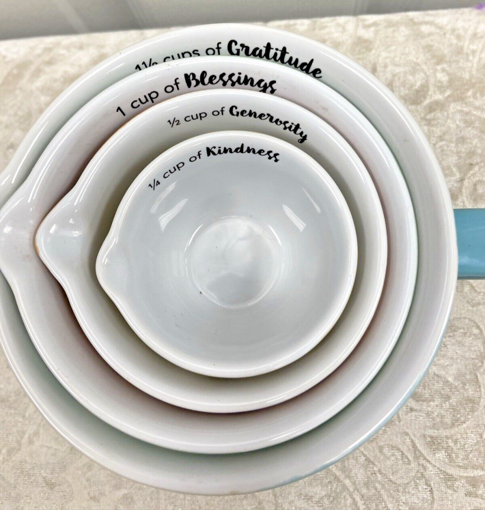 Deseret Book Ceramic Nesting Measuring Cups With Spouts and Sayings on Each Nice Main Image