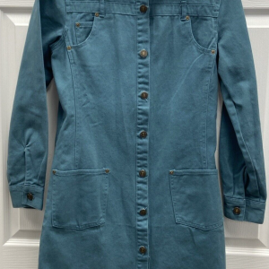 Newport News Jeanology Collection Wmns Size 4 Bluish Green Long Denim Jacket EUC