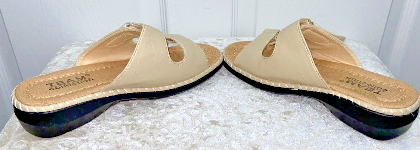 Team Collection 1" Wedge Tan Faux Leather Sandals shoes size 6M - Image 4