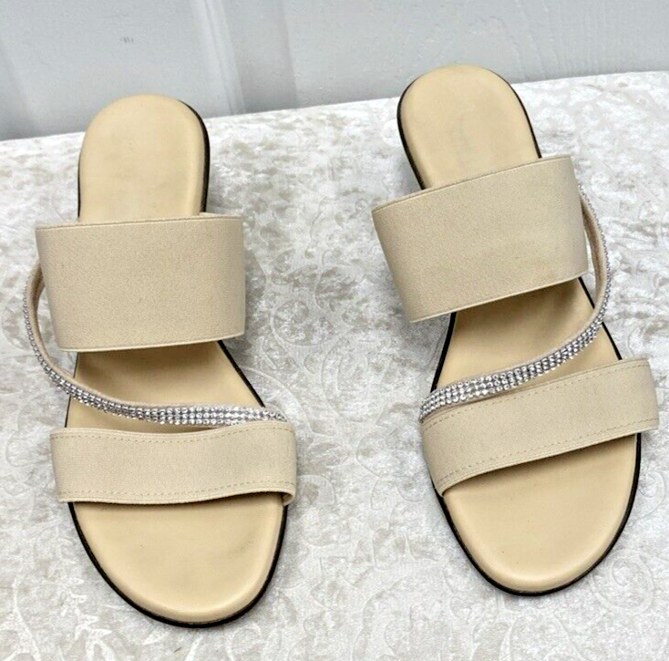 Italian Shoemakers Sandals Womens 8M Slide Strappy Wedge Heels Tan Made ITALY
