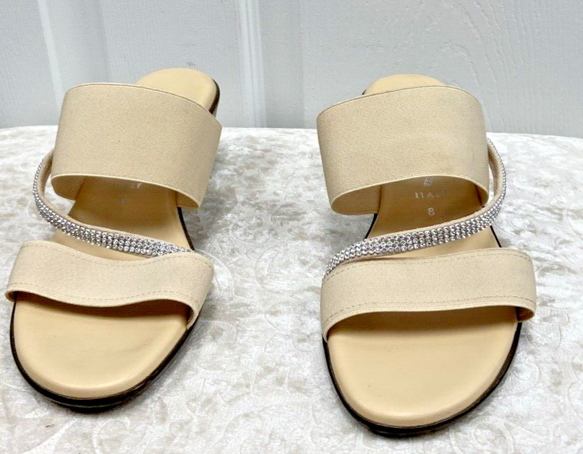 Italian Shoemakers Sandals Womens 8M Slide Strappy Wedge Heels Tan Made ITALY - Image 2