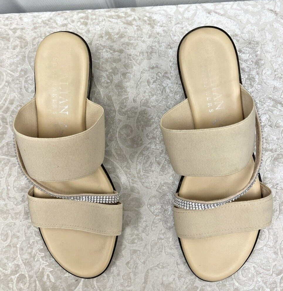 Italian Shoemakers Sandals Womens 8M Slide Strappy Wedge Heels Tan Made ITALY - Image 3