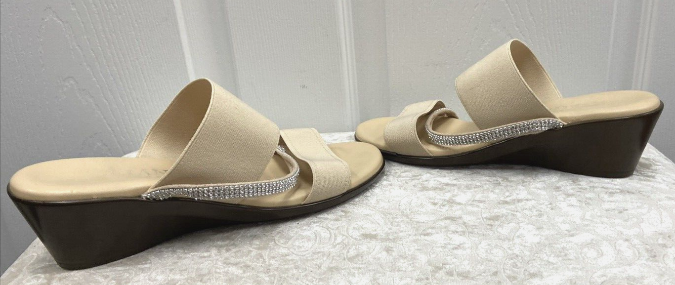 Italian Shoemakers Sandals Womens 8M Slide Strappy Wedge Heels Tan Made ITALY - Image 4