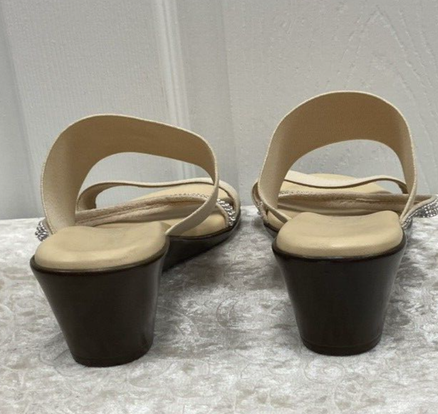 Italian Shoemakers Sandals Womens 8M Slide Strappy Wedge Heels Tan Made ITALY - Image 5