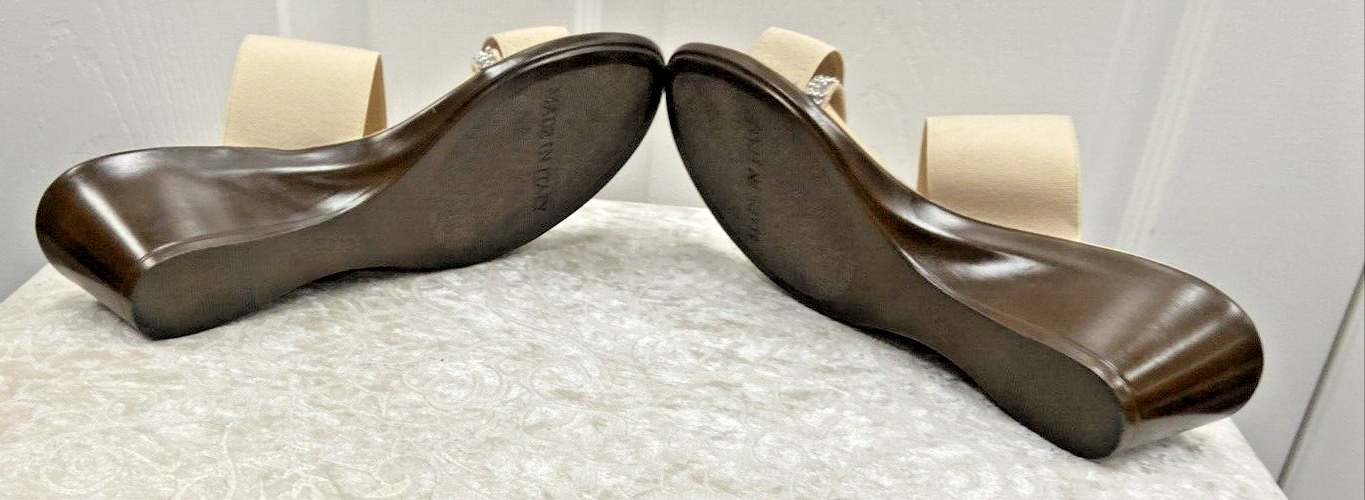 Italian Shoemakers Sandals Womens 8M Slide Strappy Wedge Heels Tan Made ITALY - Image 7