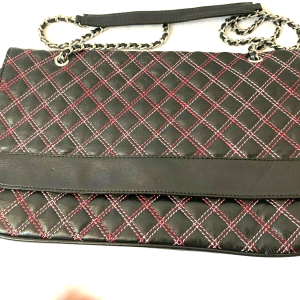 Mark by Avon Blk/Pink Faux Leather Flap Front Hand Bag with Silver Chain Strap
