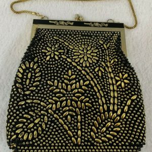 Golden Name Vintage Black W/ Gold Embellishments Evening Purse with Chain