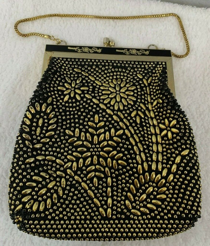 Golden Name Vintage Black W/ Gold Embellishments Evening Purse with Chain  Main Image