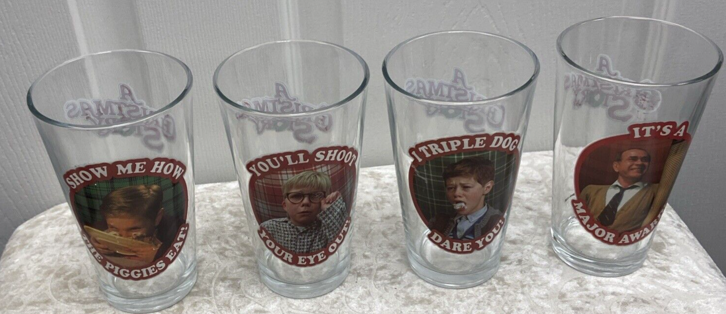 A Christmas Story Collectors Series Pint Glasses Tumblers Set of 4 Barware