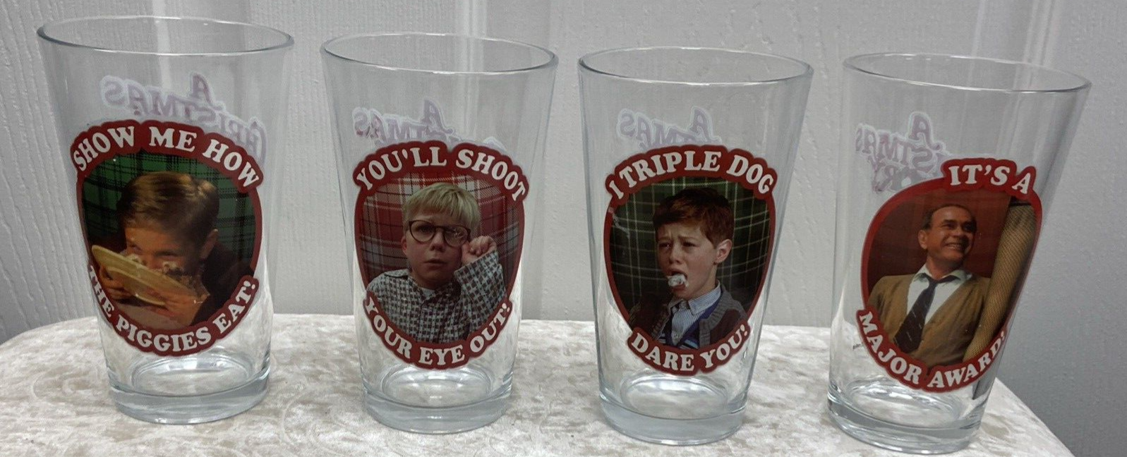 A Christmas Story Collectors Series Pint Glasses Tumblers Set of 4 Barware - Image 2