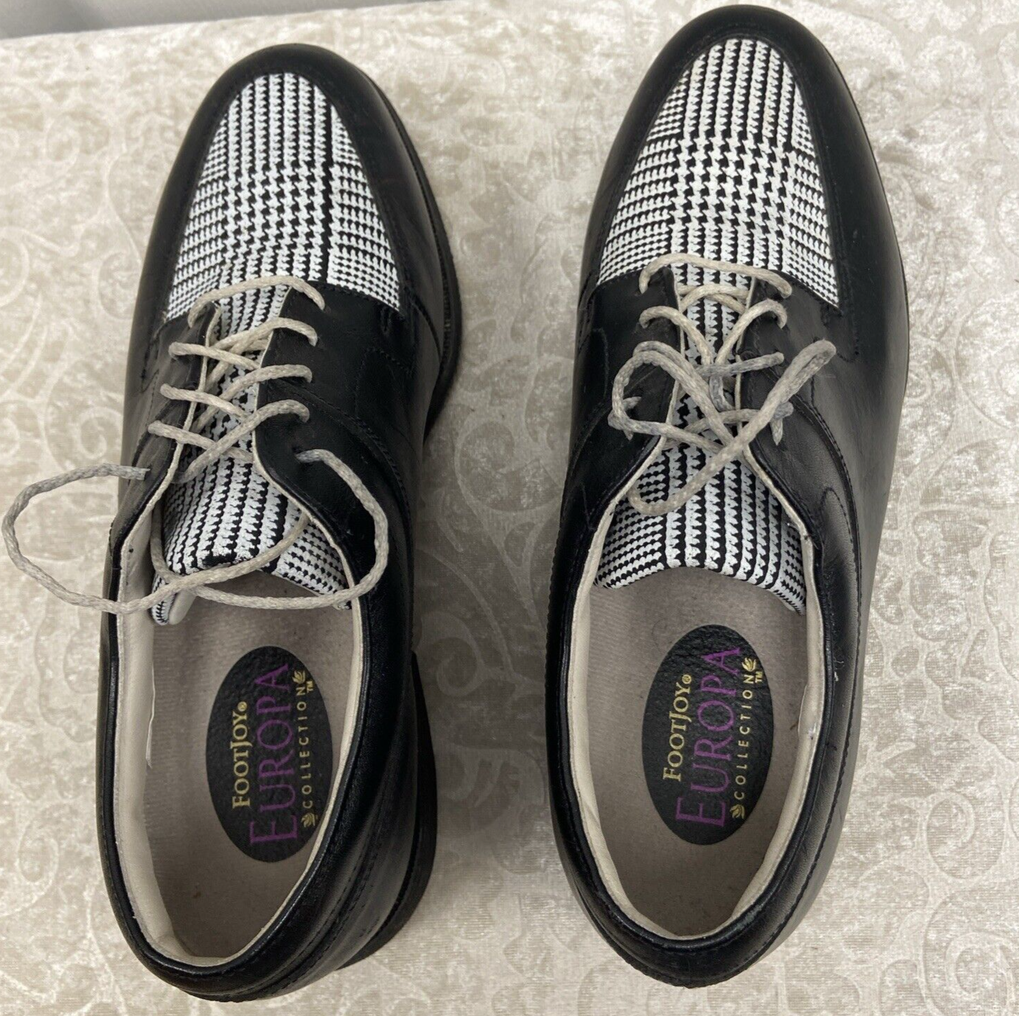 Foot Joy Women 6M Europa Collection Oxford Golf Shoes 99259 Tartan Blk White - Image 2