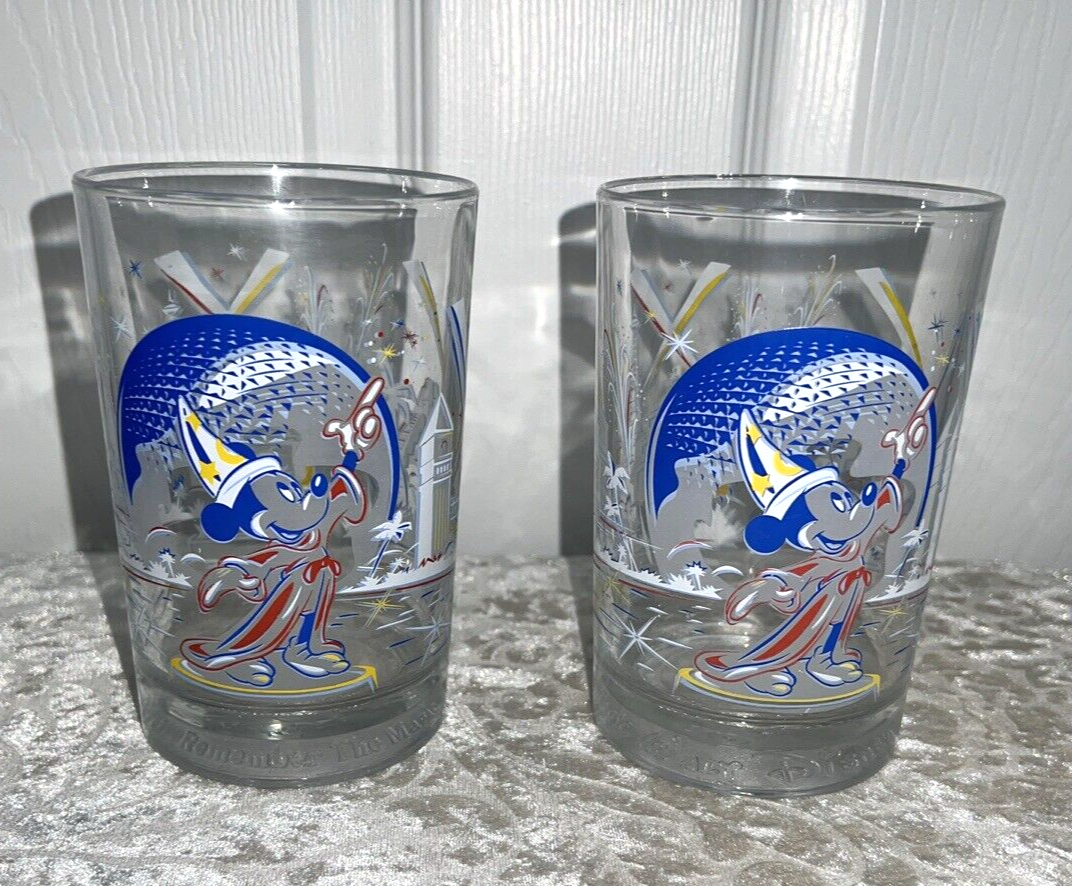Lot of 2 McDonalds Disney The Magic 25th Anniversary Glasses Mickey Mouse 16oz.