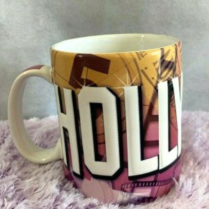 Hollywood California Ceramic Coffee Cup Mug Pink and Purple 3D
