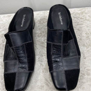 Liz Claiborne Women’s Shoe 8M Black Mule Leather Patchwork Style Longo