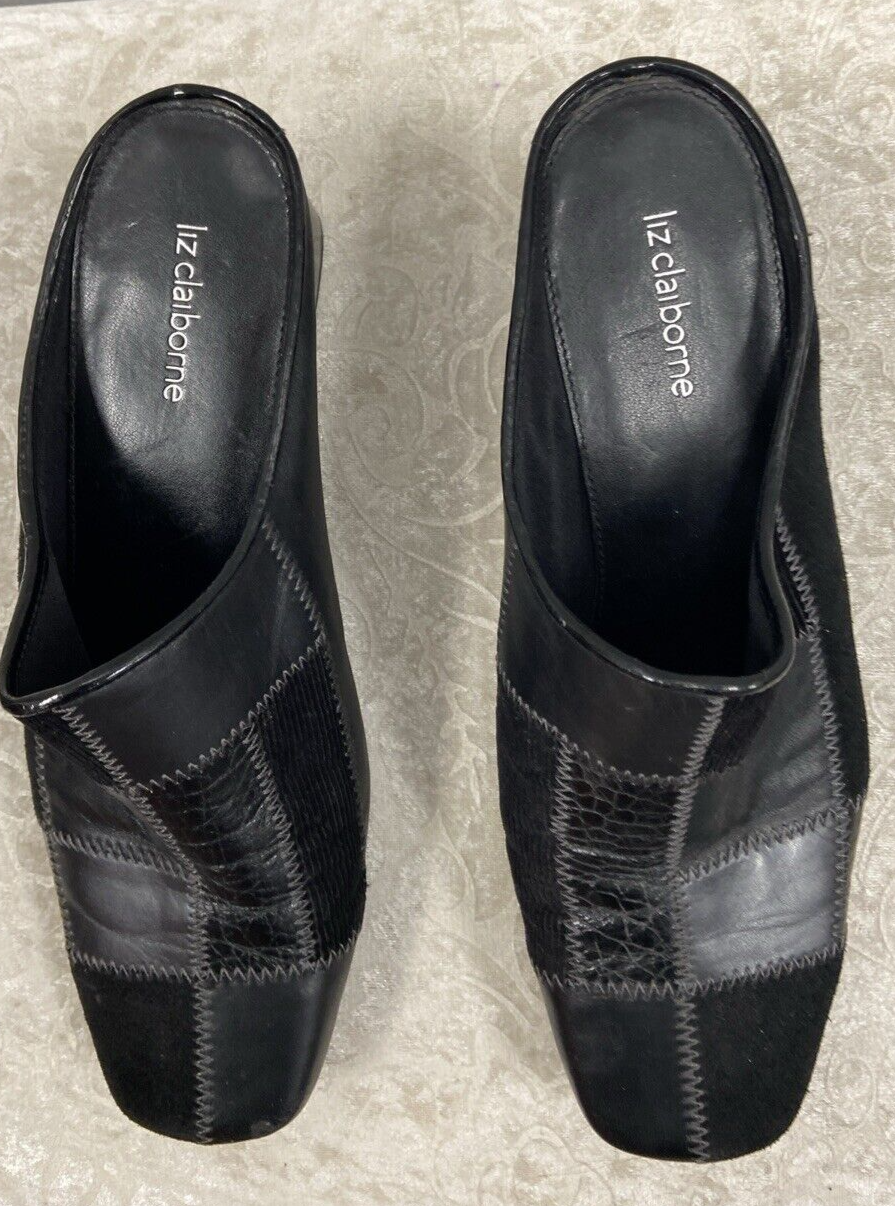 Liz Claiborne Women’s Shoe 8M Black Mule Leather Patchwork Style Longo - Image 3