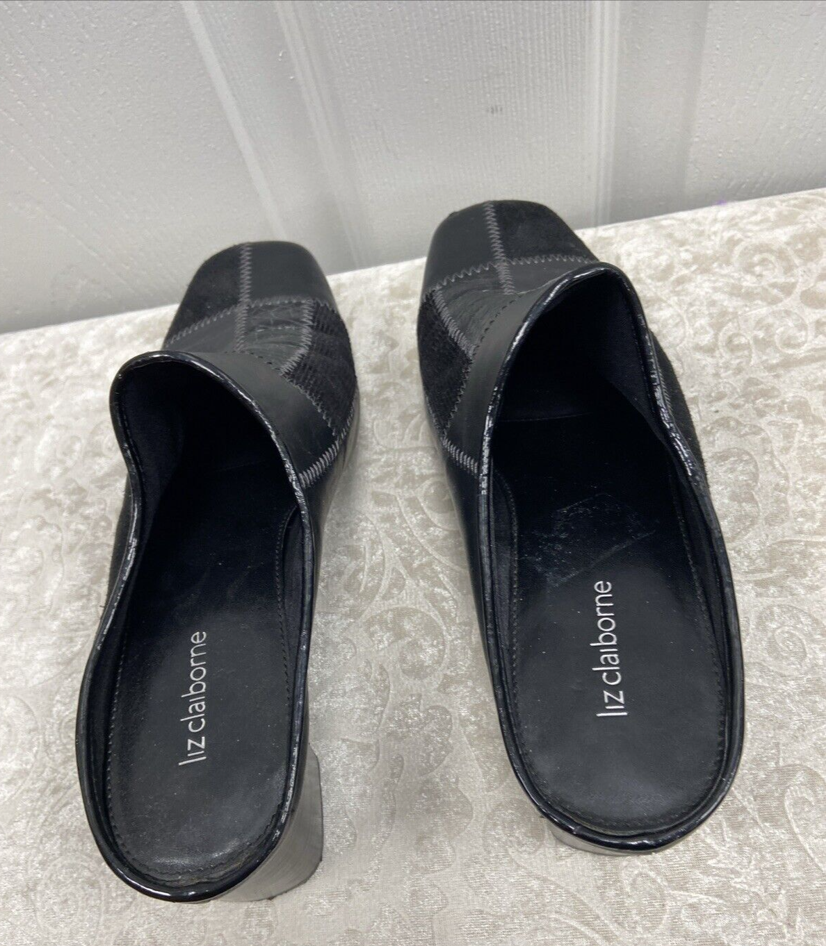 Liz Claiborne Women’s Shoe 8M Black Mule Leather Patchwork Style Longo - Image 8