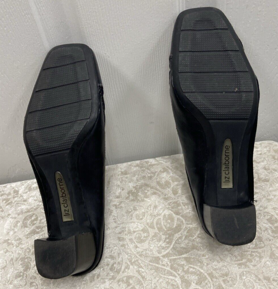 Liz Claiborne Women’s Shoe 8M Black Mule Leather Patchwork Style Longo - Image 9