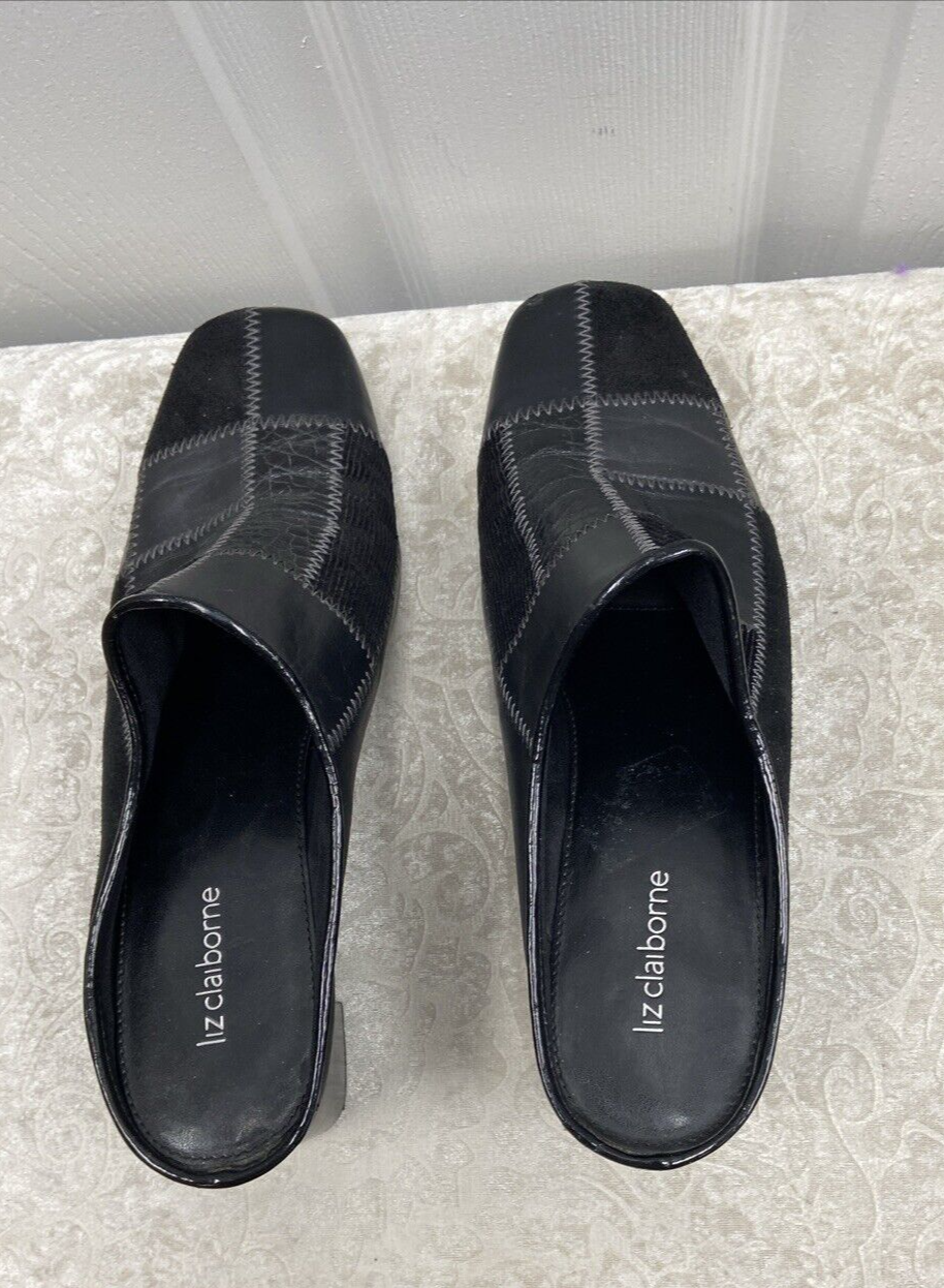 Liz Claiborne Women’s Shoe 8M Black Mule Leather Patchwork Style Longo - Image 13