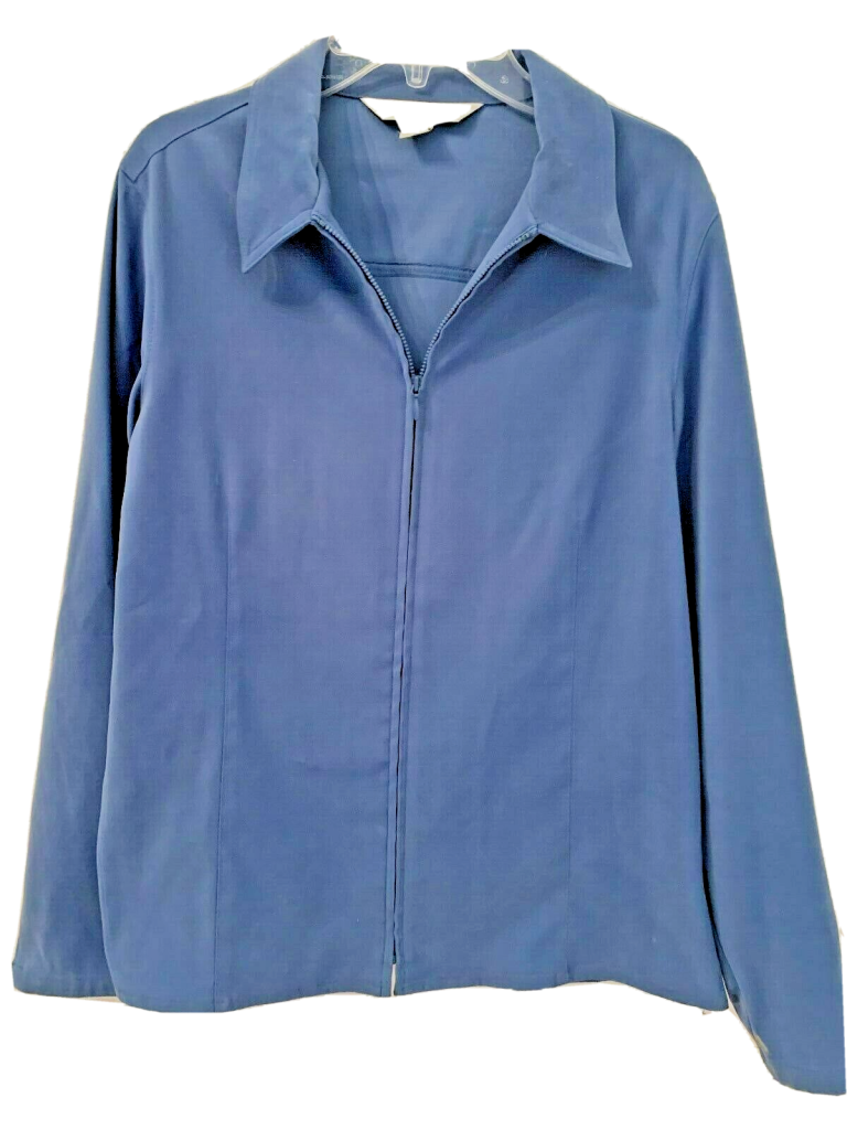 Petite Sophisticate Faux Suede Blue Zip Up Shirt Jacket  Size Small Petite Main Image