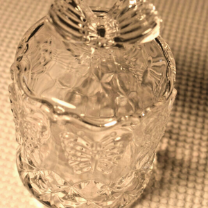 Butterfly Jewelry or trinket jar crystal vintage glass art