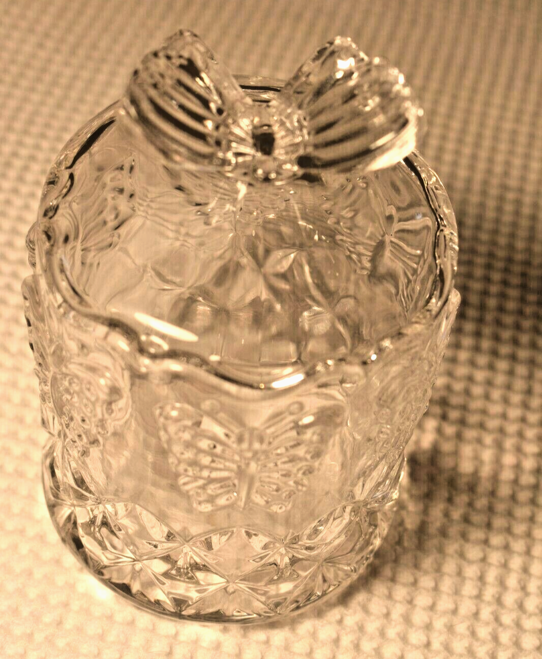 Butterfly Jewelry or trinket jar crystal vintage glass art