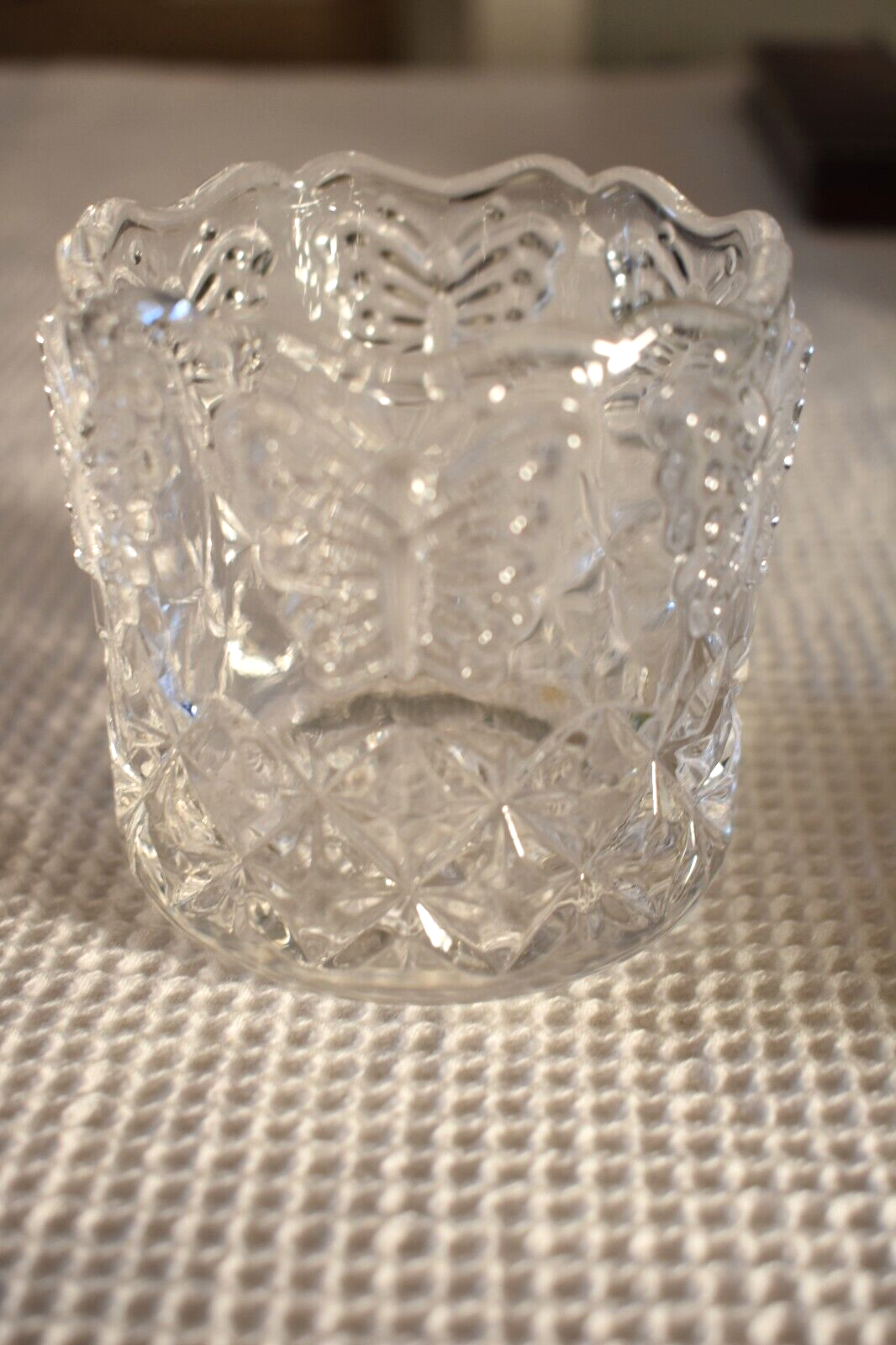 Butterfly Jewelry or trinket jar crystal vintage glass art - Image 5