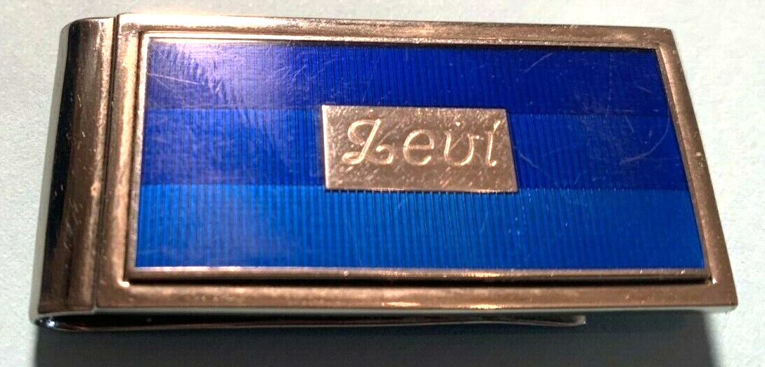 Engraved " Levi " Silver Metal and Blue Money Clip/ Cash Carrying Dollars Moola