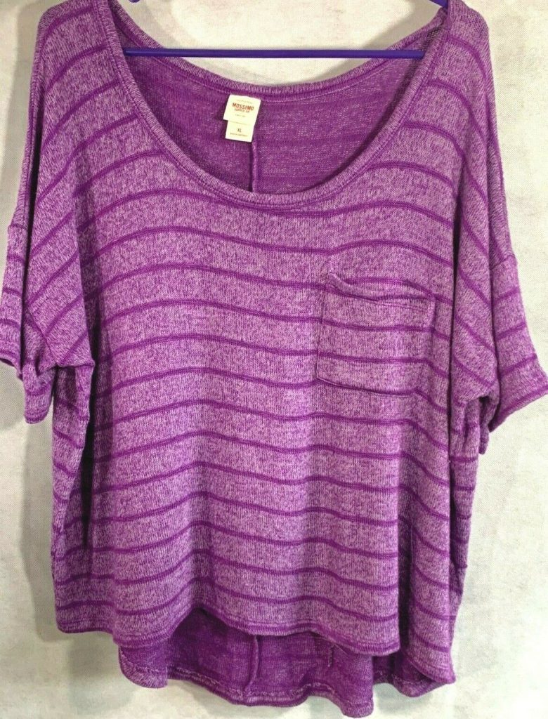 Mossimo Purple Striped Short Sleeve Sweater Size XL Main Image