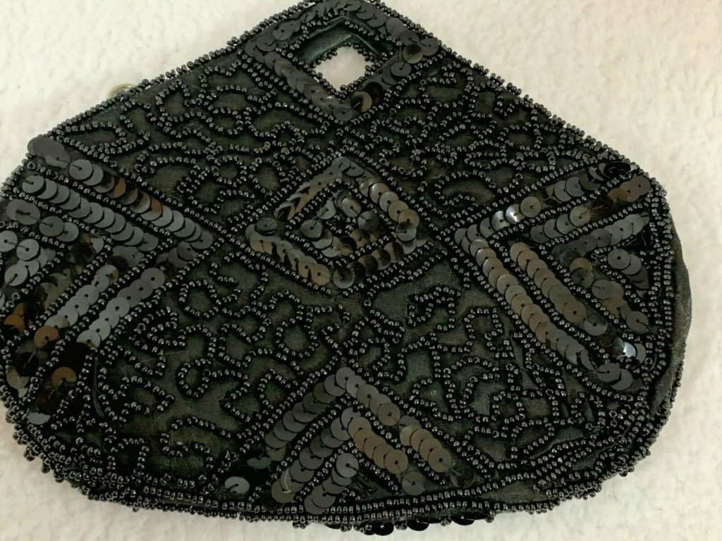 Seed Bead Black Evening Finger Clutch Handbag Vintage Small Main Image