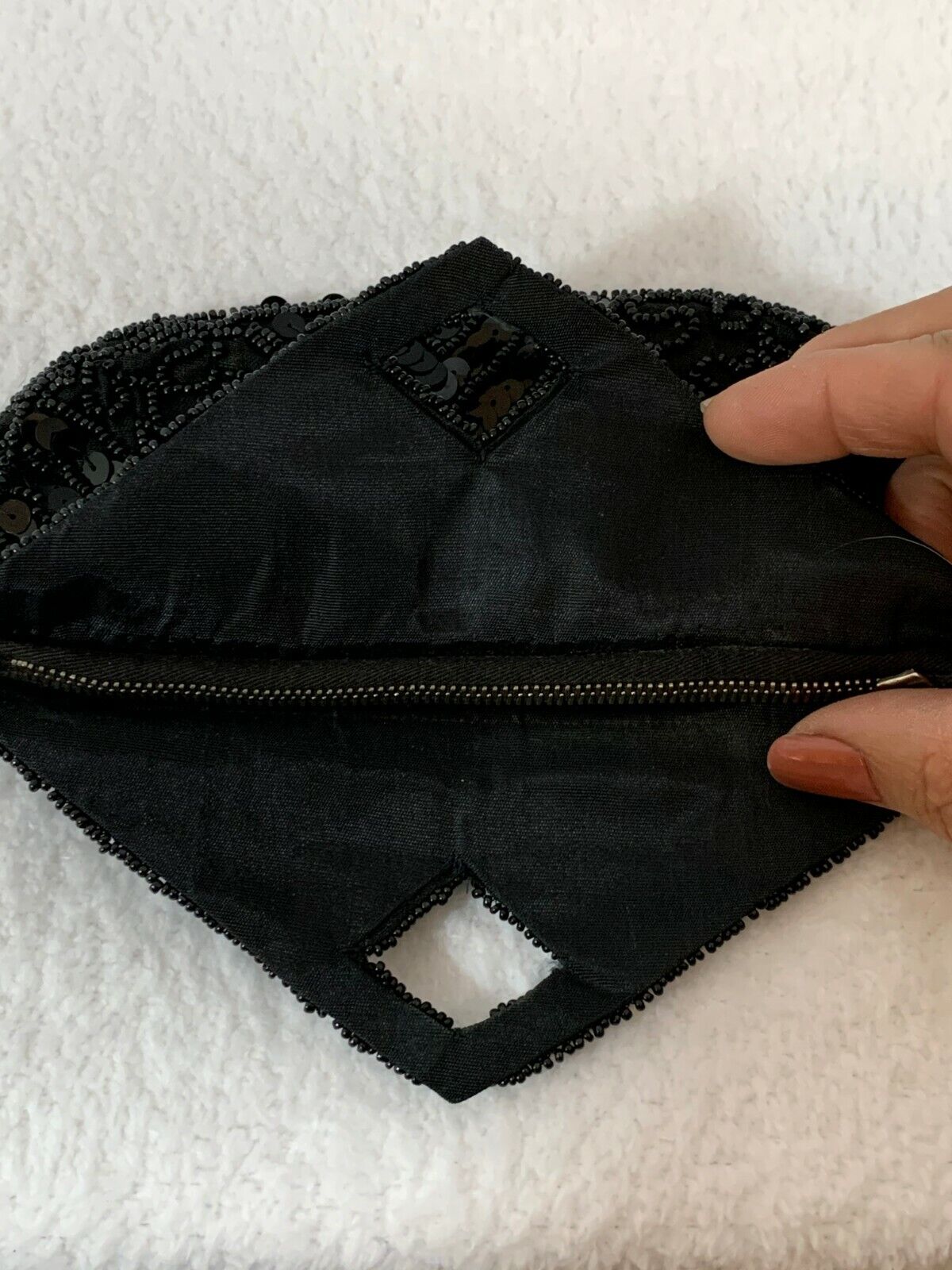 Seed Bead Black Evening Finger Clutch Handbag Vintage Small - Image 3