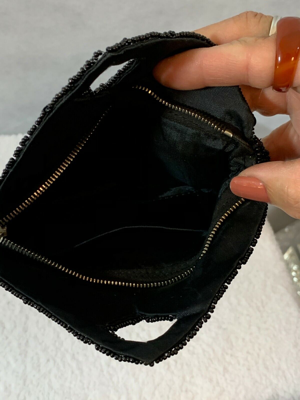 Seed Bead Black Evening Finger Clutch Handbag Vintage Small - Image 4